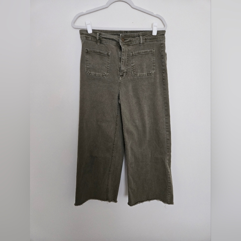 OAT New York Olive Green Wide Leg Cutoff Pants Normcore elevated basic | Size 10